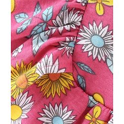 Babyhug Cotton Knit Frill Sleeves Floral Printed Cropped Top - Pink