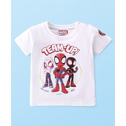 Babyhug Marvel 100% Cotton Knit Half Sleeves T-Shirt with Front and Back Spider-man Graphics - White