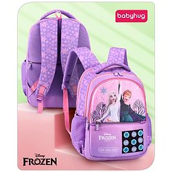 Babyhug Disney Frozen Tic-Tac-Toe School Backpack|2 Main Compartments, 2 Front Pockets, 2 side Bottle Pockets|Water Resistant|Long lasting and Durable Zippers | Comfortable back cushioning | For School, Travel and Outdoors|Lavender- 15.8 inches