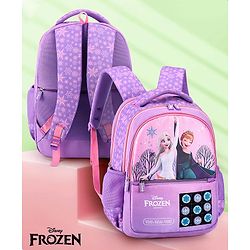 Babyhug Disney Frozen Tic-Tac-Toe School Backpack|2 Main Compartments, 2 Front Pockets, 2 side Bottle Pockets|Water Resistant|Long lasting and Durable Zippers | Comfortable back cushioning | For School, Travel and Outdoors|Lavender- 15.8 inches