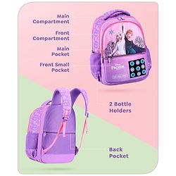 Babyhug Disney Frozen Tic-Tac-Toe School Backpack|2 Main Compartments, 2 Front Pockets, 2 side Bottle Pockets|Water Resistant|Long lasting and Durable Zippers | Comfortable back cushioning | For School, Travel and Outdoors|Lavender- 15.8 inches