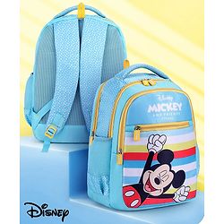 Babyhug Disney Mickey Mouse School Backpack|2 Main Compartments, 2 Front Pockets, 2 side Bottle Pockets|Water Resistant|Long lasting and Durable Zippers | Comfortable back cushioning | For School, Travel and Outdoors|Blue- 15.8 inches