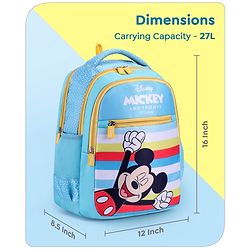 Babyhug Disney Mickey Mouse School Backpack|2 Main Compartments, 2 Front Pockets, 2 side Bottle Pockets|Water Resistant|Long lasting and Durable Zippers | Comfortable back cushioning | For School, Travel and Outdoors|Blue- 15.8 inches