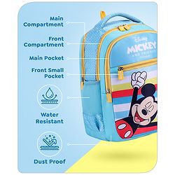 Babyhug Disney Mickey Mouse School Backpack|2 Main Compartments, 2 Front Pockets, 2 side Bottle Pockets|Water Resistant|Long lasting and Durable Zippers | Comfortable back cushioning | For School, Travel and Outdoors|Blue- 15.8 inches