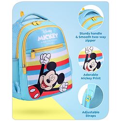 Babyhug Disney Mickey Mouse School Backpack|2 Main Compartments, 2 Front Pockets, 2 side Bottle Pockets|Water Resistant|Long lasting and Durable Zippers | Comfortable back cushioning | For School, Travel and Outdoors|Blue- 15.8 inches