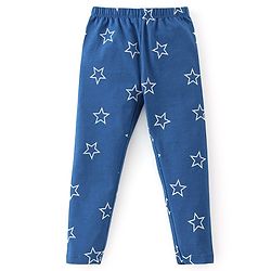 Babyhug Cotton Lycra Knit Full Length Legging Star Print - Navy Blue