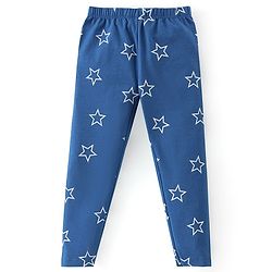 Babyhug Cotton Lycra Knit Full Length Legging Star Print - Navy Blue