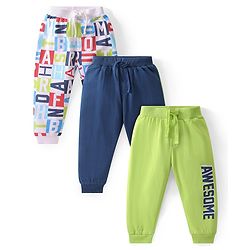 Babyhug Cotton Full Length Lounge and Track Pant Solid & Text Print Pack of 3 - Multicolour