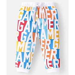 Babyhug Cotton Knit Full Length Track Pant Basketball Print Pack of 3 - Blue Yellow & White