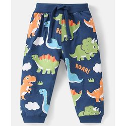 Babyhug Cotton Knit Full Length Track Pants Solid & Dino Print  Pack of 2 - Multicolor