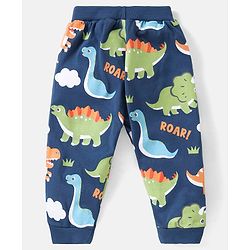 Babyhug Cotton Knit Full Length Track Pants Solid & Dino Print  Pack of 2 - Multicolor