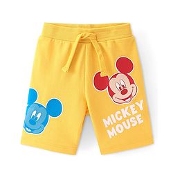 Babyhug Disney Cotton Knit Shorts with Mickey Mouse Graphics - Yellow