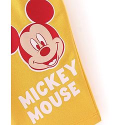 Babyhug Disney Cotton Knit Shorts with Mickey Mouse Graphics - Yellow