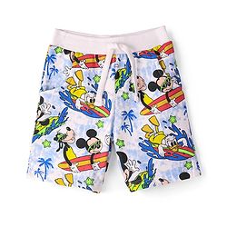 Babyhug Disney Cotton Terry Knit Knee Length Shorts With Mickey Mouse Print - Blue