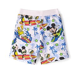 Babyhug Disney Cotton Terry Knit Knee Length Shorts With Mickey Mouse Print - Blue