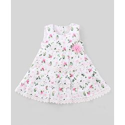 Babyhug 100% Cotton Woven Sleeveless Frock With Cap Floral Print - Pink