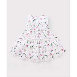 Babyhug 100% Cotton Woven Sleeveless Frock With Cap Floral Print - Pink