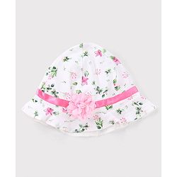 Babyhug 100% Cotton Woven Sleeveless Frock With Cap Floral Print - Pink