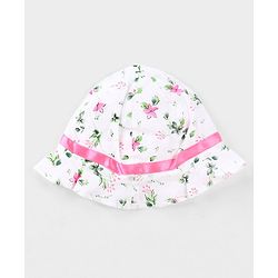 Babyhug 100% Cotton Woven Sleeveless Frock With Cap Floral Print - Pink