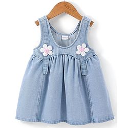 Babyhug 100% Cotton Denim Woven Frock & Knit Half Sleeves Inner T-Shirt with Hand Bag - Blue & Pink