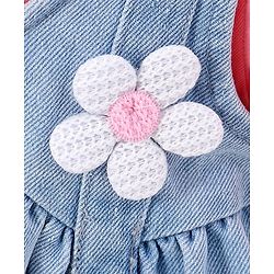 Babyhug 100% Cotton Denim Woven Frock & Knit Half Sleeves Inner T-Shirt with Hand Bag - Blue & Pink