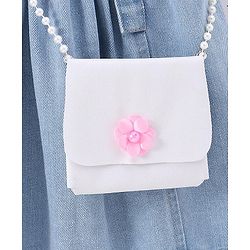Babyhug 100% Cotton Denim Woven Frock & Knit Half Sleeves Inner T-Shirt with Hand Bag - Blue & Pink