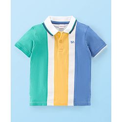 Babyhug 100% Cotton Knit Half Sleeves Polo T-Shirt  With Logo Embroidery Detailing - Blue & Green