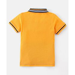 Babyhug 100% Cotton Knit Half Sleeves Polo T-Shirt Cut & Sew Design with Text Graphics - Yellow White & Blue