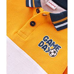 Babyhug 100% Cotton Knit Half Sleeves Polo T-Shirt Cut & Sew Design with Text Graphics - Yellow White & Blue