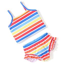 Babyhug Sleeveless Two Piece Striped Swimsuit - Multicolour