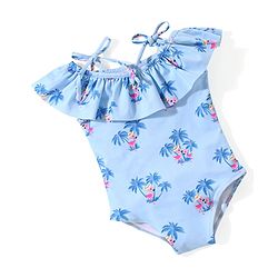 Babyhug Sleeveless V Cut Swimsuit Flamingo Print - Blue