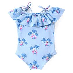 Babyhug Sleeveless V Cut Swimsuit Flamingo Print - Blue
