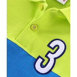 Babyhug 100% Cotton Knit Half Sleeves Cut and Sew Pattern Polo T-Shirt with Embroidery Detailing - Blue & Green
