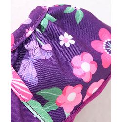 Babyhug Flutter Sleeves V Cut Swimsuit Floral Print - Purple