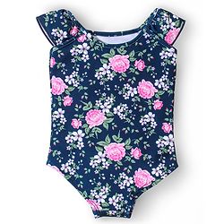 Babyhug Sleeveless V Cut Swimsuit Floral Print - Navy Blue