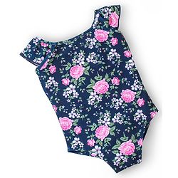 Babyhug Sleeveless V Cut Swimsuit Floral Print - Navy Blue