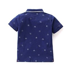 Babyhug 100% Cotton Knit Half Sleeves Polo T-Shirt Crab Print - Blue