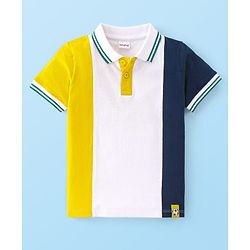 Babyhug 100% Cotton Knit Half Sleeves Polo T-Shirt Cut & Sew Design - Yellow White & Navy Blue