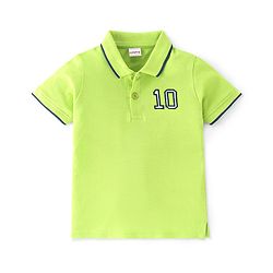 Babyhug 100% Cotton Half Sleeves Polo T-Shirt with Applique Detailing- Lime Green