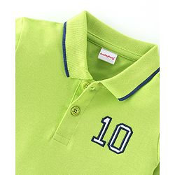 Babyhug 100% Cotton Half Sleeves Polo T-Shirt with Applique Detailing- Lime Green
