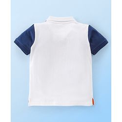 Babyhug Cotton Knit  Half Sleeves Polo T-Shirt with Car Graphics - White