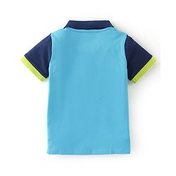 Babyhug Cotton Half Sleeves Polo T-Shirt With Boat Graphics & Applique Detailing - Blue