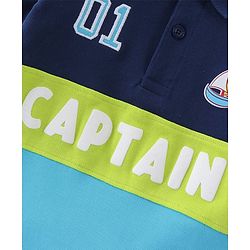 Babyhug Cotton Half Sleeves Polo T-Shirt With Boat Graphics & Applique Detailing - Blue