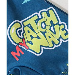 Babyhug Full Sleeves Legged Swimsuit with Text & Ice Cream Print -  Blue