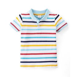 Babyhug Cotton Knit Half Sleeves Striped Polo T-Shirt - Blue