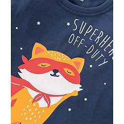 Babyhug Single Jersey Knit Half Sleeves Night Suit With Kitty Superhero Print - Navy Blue & Red