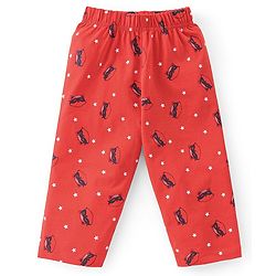 Babyhug Single Jersey Knit Half Sleeves Night Suit With Kitty Superhero Print - Navy Blue & Red