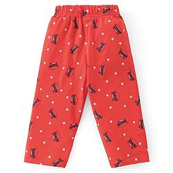 Babyhug Single Jersey Knit Half Sleeves Night Suit With Kitty Superhero Print - Navy Blue & Red