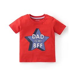 Babyhug Single Jersey Knit Half Sleeves Night Suit With Star & Text Print - Red & Grey