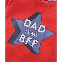 Babyhug Single Jersey Knit Half Sleeves Night Suit With Star & Text Print - Red & Grey